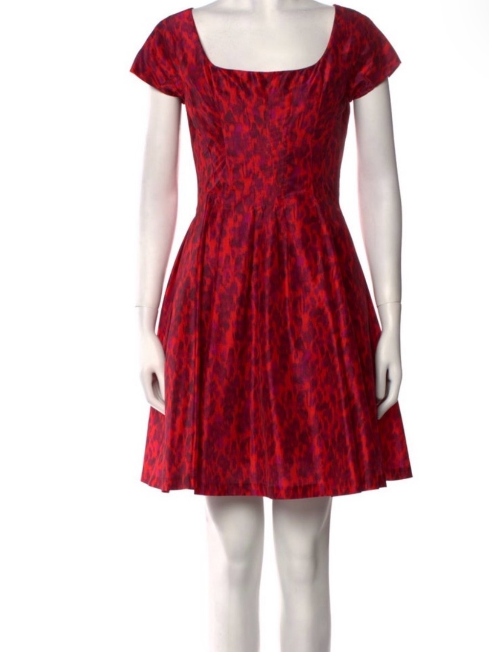 Zac Posen Red and Purple Patterned Fit-and-Flare Mini Dress